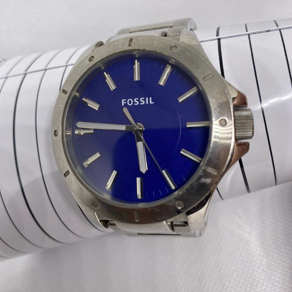 Fossil Accessories Fossil Bq31 Silver Tone Stainless Steel Blue Dial Watch New Battery